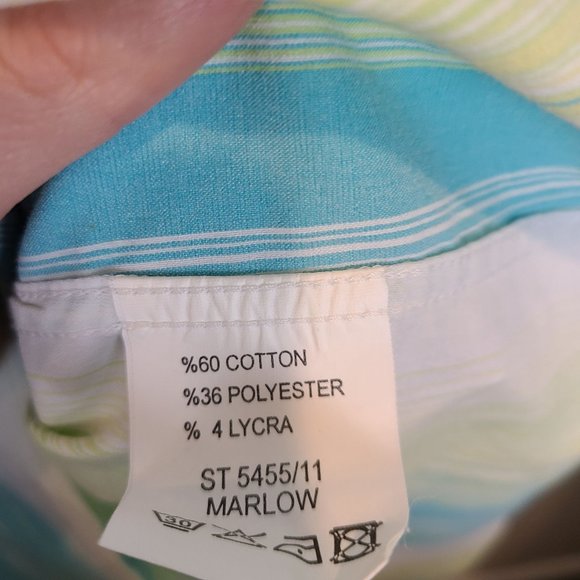 Roar Mens XL Green Blue Striped Long Sleeves Button Up Marlow Dress Shirt - Picture 7 of 8